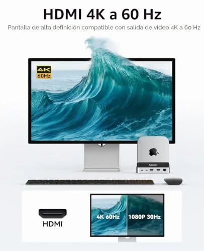 ORICO ▫️ MiniDock SSD externo de 1 TB compatível com o Mac mini M4, dock USB-C de 10 Gbps com USB A/C 3.2, HDMI 4K a 60 Hz, Ethernet de 1 Gbps, PD de 100 W, leitor de cartões SD/TF 3.0, 2 portas tipo A 3.0 5