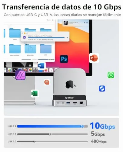 ORICO ▫️ MiniDock SSD externo de 1 TB compatível com o Mac mini M4, dock USB-C de 10 Gbps com USB A/C 3.2, HDMI 4K a 60 Hz, Ethernet de 1 Gbps, PD de 100 W, leitor de cartões SD/TF 3.0, 2 portas tipo A 3.0 6