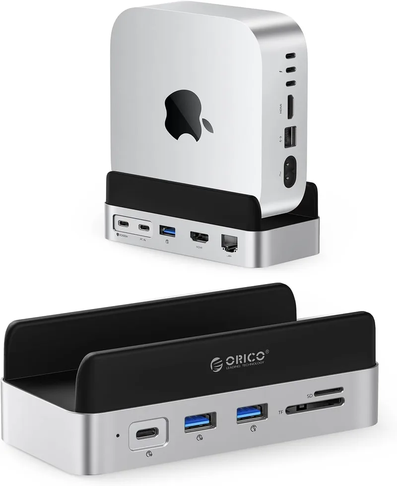 ORICO ▫️ MiniDock SSD externo de 1 TB compatível com o Mac mini M4, dock USB-C de 10 Gbps com USB A/C 3.2, HDMI 4K a 60 Hz, Ethernet de 1 Gbps, PD de 100 W, leitor de cartões SD/TF 3.0, 2 portas tipo A 3.0