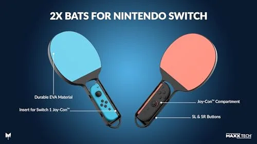 Maxx Tech ▫️ Kit de ténis de mesa Tip Top para Nintendo Switch 2 e 1 — Inclui 2 raquetes de ténis de mesa, uma rede ajustável, uma bola de pingue-pongue e um código digital para o jogo Tip Top Table Tennis 4