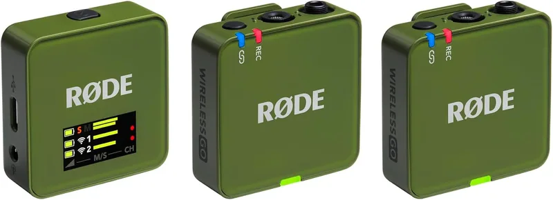 RØDE ▫️ Wireless GO (3.ª geração) – Microfone sem fios compacto – Som cristalino, gravação em 32 bits de ponto flutuante, controlo automático de nível, para telemóveis, câmaras e computadores (Verde Musgo)
