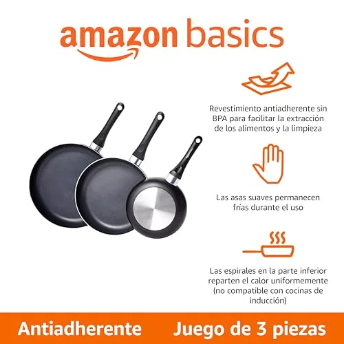 Amazon Basics ▫️ Conjunto de 3 frigideiras antiaderentes de cerâmica 20,3 cm, 25,4 cm e 30,5 cm, cor preta 2