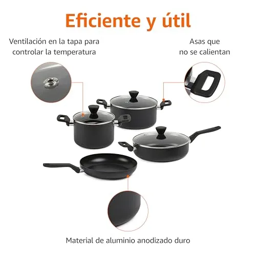 Amazon Basics ▫️ Conjunto de panelas e frigideiras empilháveis em cerâmica antiaderente, 10 peças, poupa espaço 2