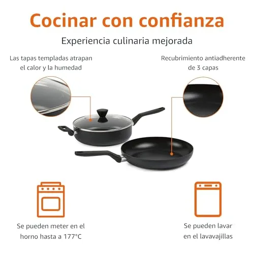 Amazon Basics ▫️ Conjunto de panelas e frigideiras empilháveis em cerâmica antiaderente, 10 peças, poupa espaço 3