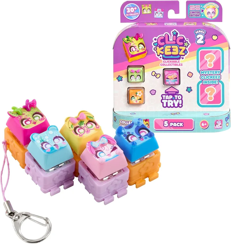 Bizak ▫️ Clickeez Multi Pack 5 Series 2, Pack 5 chaves coleccionáveis com porta-chaves, mais de 70 modelos novos, ligar e trocar, a partir dos 6 anos (64554110)