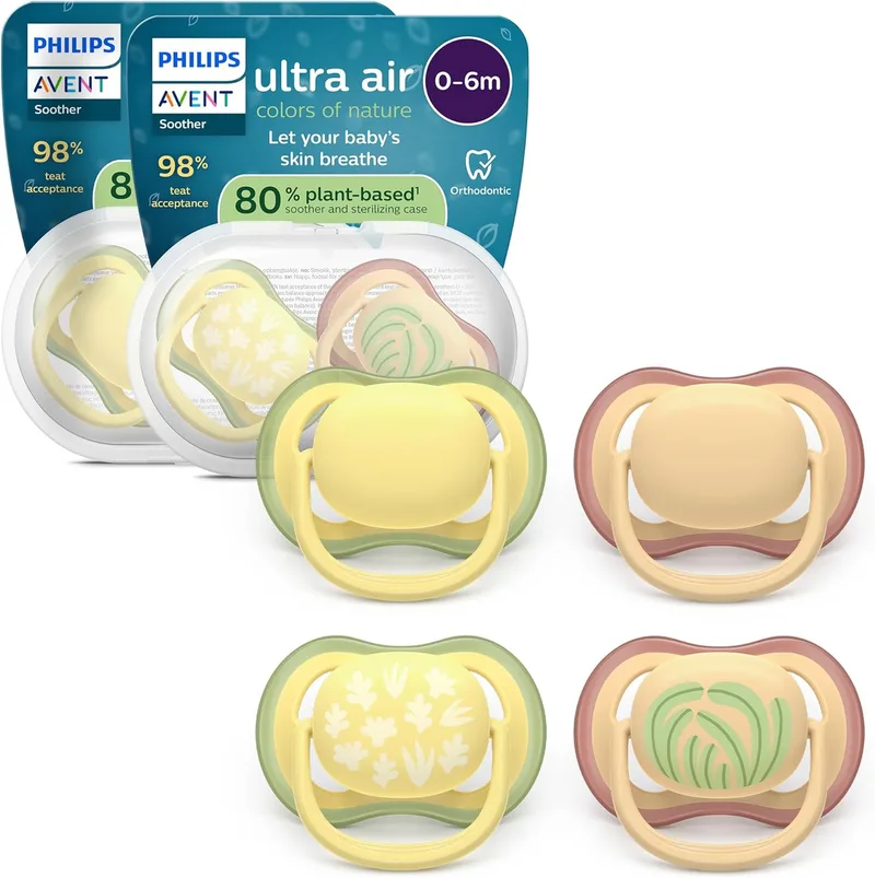 Chupetas Philips Avent ultra air - design anatómico, para bebés dos 0 aos 6 meses, tetina simétrica em silicone macio, sem BPA, 2 bolsas de esterilização, embalagem de 4, SCF087/21