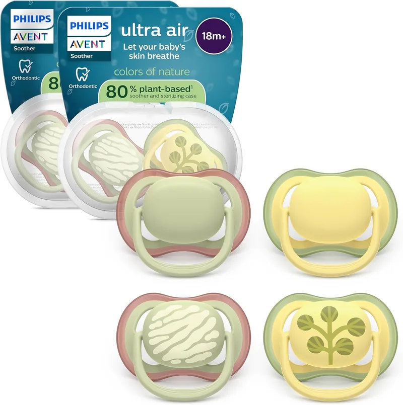 AVENT ▫️ Chupetas Philips ultra air - design anatómico, para bebés a partir dos 18 meses, tetina simétrica em silicone macio, sem BPA, com 2 bolsas de esterilização, embalagem de 4, SCF349/55