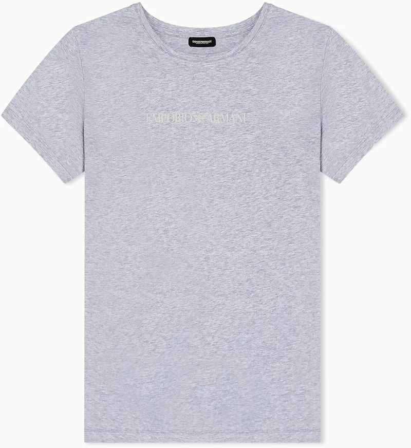Emporio Armani ▫️ Camiseta de gola redonda com logótipo icónico para mulher, cor cinzenta, tamanho XL