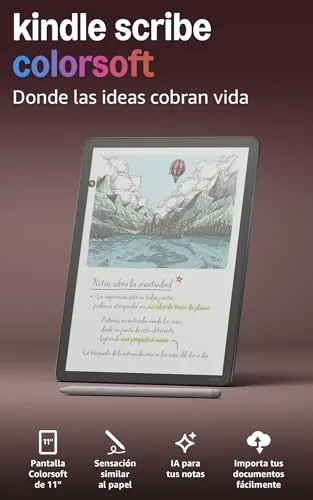 Amazon ▫️ Kindle Scribe Colorsoft (última geração): fino, leve e rápido, com ecrã a cores de 11" semelhante ao papel e luz frontal; permite escrever em cadernos integrados, documentos e livros (32 GB, grafite) 2