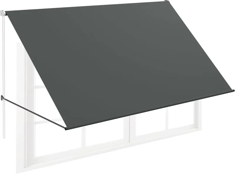 FIVMEN ▫️ Toldo retrátil com cordão e barra de suporte em alumínio, toldo de varanda, proteção solar, para janelas, terraços, varandas, 150 x 145 cm, antracite