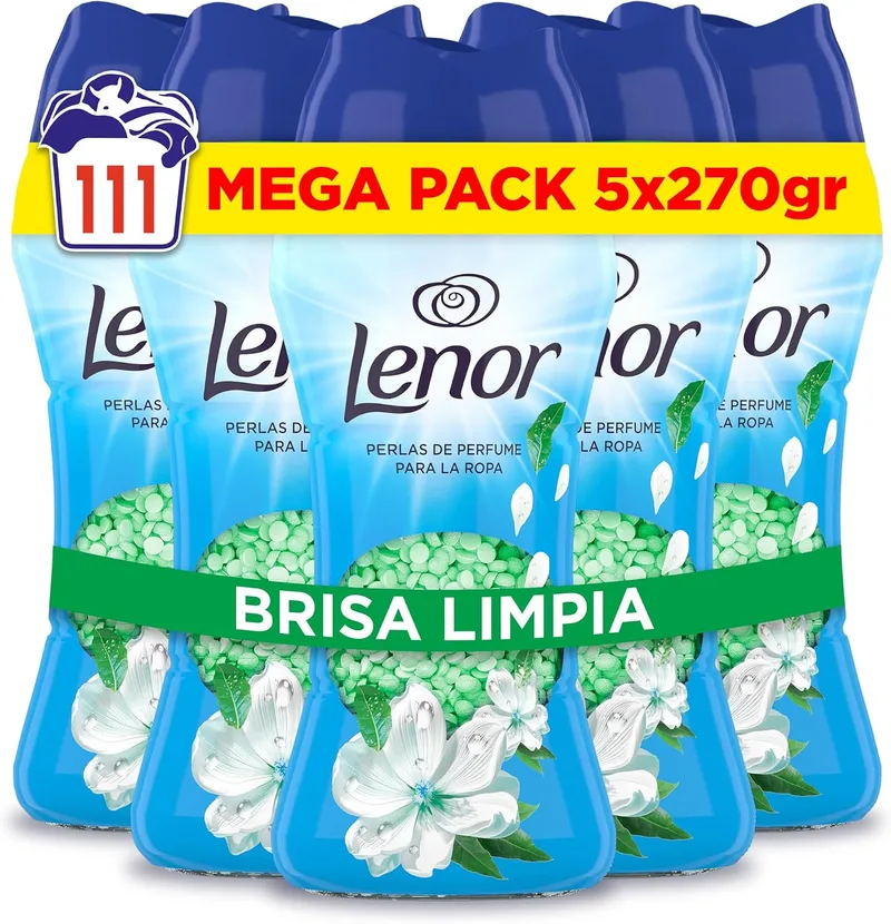 LENOR ▫️ Pérolas Perfumadas para a Roupa, 111 lavagens (5 x 270 g), Brisa Marinha e Jasmim, Edição Limitada Costa Mediterrânica, Frescor ininterrupto até 12 semanas