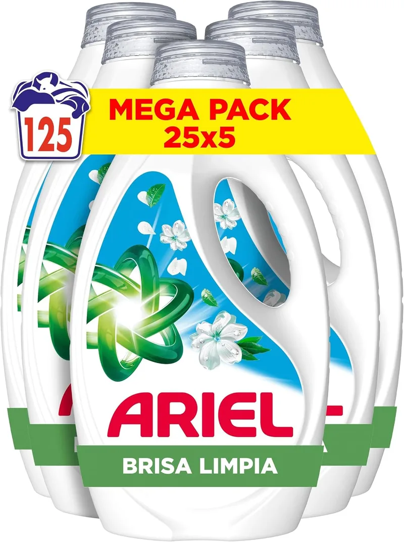 Ariel ▫️ Sea Breeze & Jasmine, Detergente Líquido, 25 lavagens (Embalagem de 5)