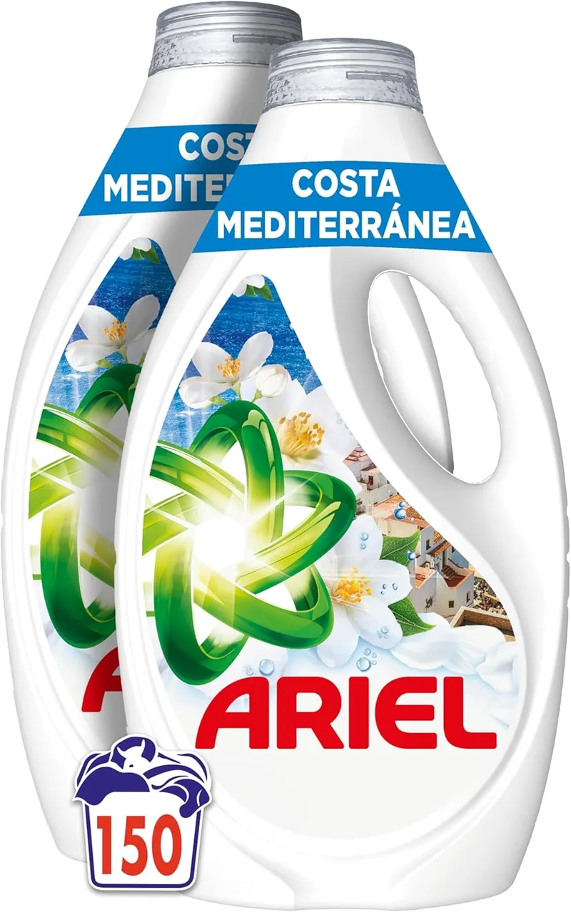 Ariel ▫️ Sea Breeze & Jasmine, Edição Limitada Costa Mediterrânica, Detergente Líquido para Máquina de Lavar Roupa em Cápsulas, 150 Lavagens (6 Frascos x 25 Lavagens)