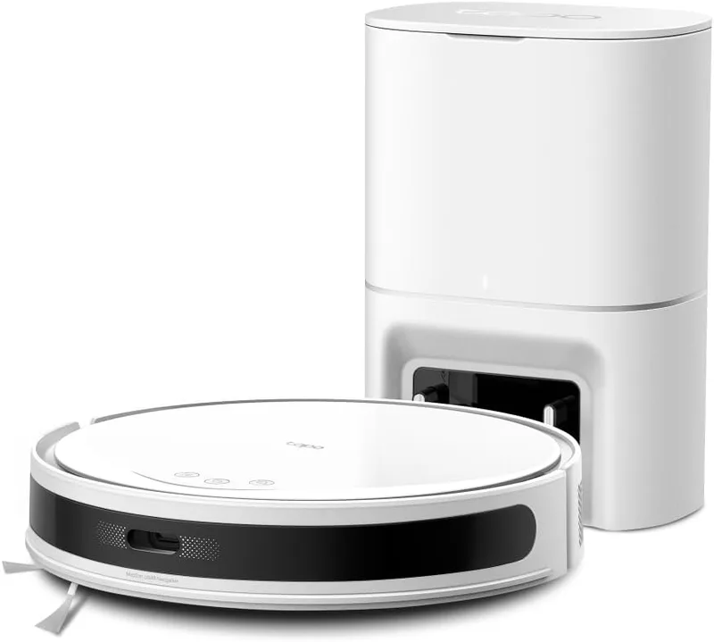 Tapo ▫️ RV20 MAX Plus Branco - Potência de sucção de 5300 Pa, base com esvaziamento automático, navegação a laser LiDAR, mapeamento inteligente, limpeza 4 em 1, controlo por voz e através da aplicação, design ultrafino de 83 mm