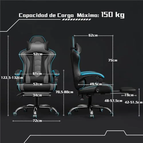Yaheetech ▫️ Cadeira de jogos com massajador e apoio para os pés, cinzenta 3