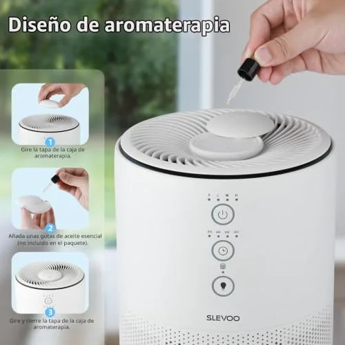 Slevoo ▫️ Purificador de ar doméstico alivia as alergias a animais de estimação, filtro HEPA 3 em 1, CADR 200 m³/h, modo de suspensão, elimina pêlos de animais de estimação, fumo e odores, poupança de energia (Branco) 4