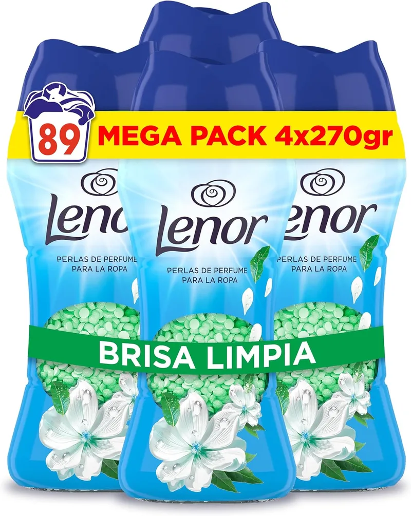 LENOR ▫️ Pérolas Perfumadas para a Roupa, 89 Lavagens (4 x 270 g), Brisa Marinha e Jasmim, Edição Limitada Costa Mediterrânica, Frescor Ininterrompido até 12 Semanas
