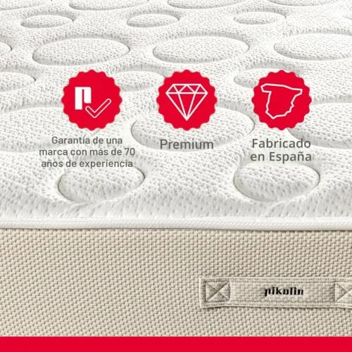 PIKOLIN ▫️ Colchão viscoelástico Premium 150x200 cm - Altura 28 cm - Núcleo de molas ensacadas Extra Confort - Dupla face - Tratamento higiénico de tripla barreira - Fabricado em Espanha - Modelo Shire 6