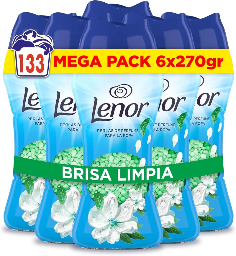 LENOR ▫️ Pérolas Perfumadas para a Roupa, 133 lavagens (6 x 270 g), Brisa Marinha e Jasmim, Edição Limitada Costa Mediterrânica, Frescura ininterrupta até 12 semanas