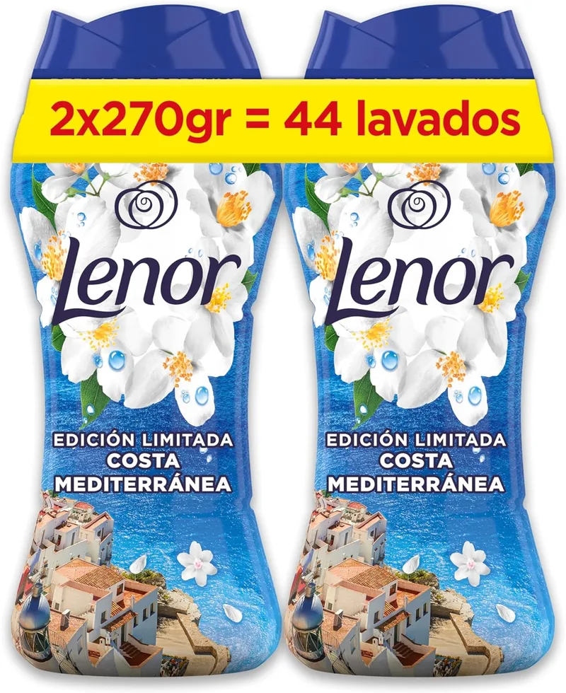 LENOR ▫️ Cápsulas Perfumadas para a Roupa, 44 Lavagens (2 x 270 g), Brisa Marinha e Jasmim, Edição Limitada Costa Mediterrânica, Frescor Ininterrompido até 12 Semanas