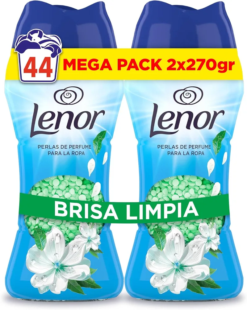 LENOR ▫️ Pérolas Perfumadas para a Roupa, 44 Lavagens (2 x 270 g), Brisa Marinha e Jasmim, Edição Limitada Costa Mediterrânica, Frescor Ininterrompido até 12 Semanas