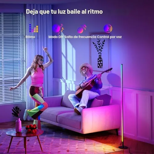 YICAIZI ▫️ Candeeiro de pé LED RGB regulável para sala de estar, 160 cm, com controlo por aplicação e comando à distância, sincronização com música e temporizador, para decoração de festas 2