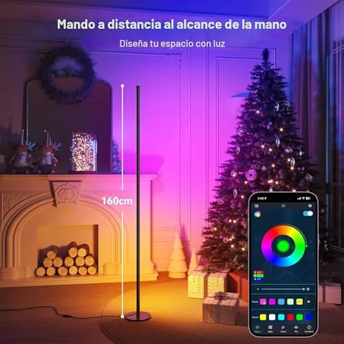 YICAIZI ▫️ Candeeiro de pé LED RGB regulável para sala de estar, 160 cm, com controlo por aplicação e comando à distância, sincronização com música e temporizador, para decoração de festas 3