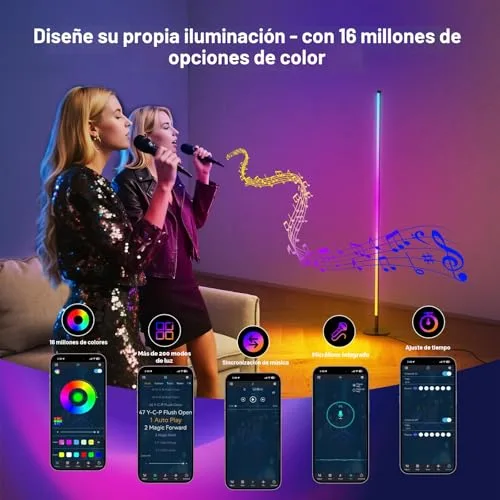YICAIZI ▫️ Candeeiro de pé LED RGB regulável para sala de estar, 160 cm, com controlo por aplicação e comando à distância, sincronização com música e temporizador, para decoração de festas 4