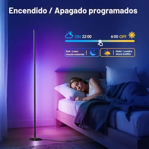 YICAIZI ▫️ Candeeiro de pé LED RGB regulável para sala de estar, 160 cm, com controlo por aplicação e comando à distância, sincronização com música e temporizador, para decoração de festas 5