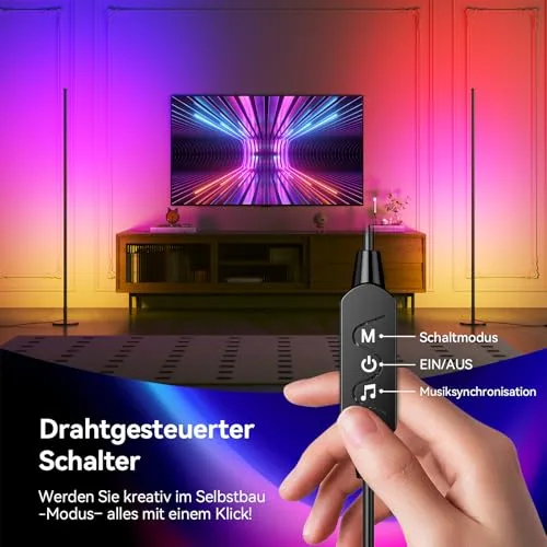 YICAIZI ▫️ Candeeiro de pé LED RGB regulável para sala de estar, 160 cm, com controlo por aplicação e comando à distância, sincronização com música e temporizador, para decoração de festas 6