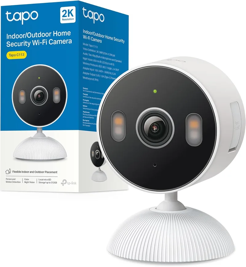 Tapo ▫️ C113 – Câmara Inteligente 2K 3MP | Interior/Exterior IP65, Detecção por IA, Visão Noturna a Cores, Áudio Bidirecional, Armazenamento Local/na Nuvem