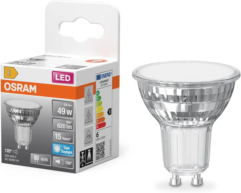 OSRAM ▫️ Projetor Star PAR16 LED 5.6 W, 865 W, 6500 K luz do dia, GU10, 120°, 620 lm, design totalmente em vidro