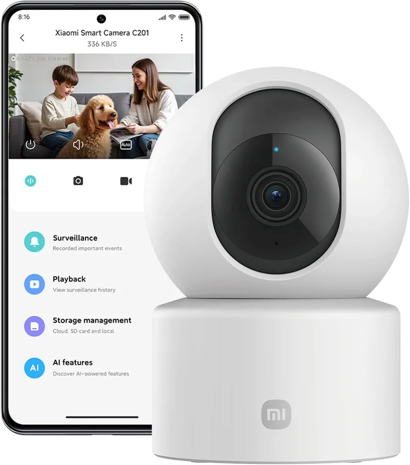 XIAOMI ▫️ C201 Câmara de vigilância WiFi interior 360° 1080P HD, câmara de vigilância para bebés, WiFi 6, cobertura física da lente, visão nocturna a cores, áudio bidirecional, compatível com Alexa e Google