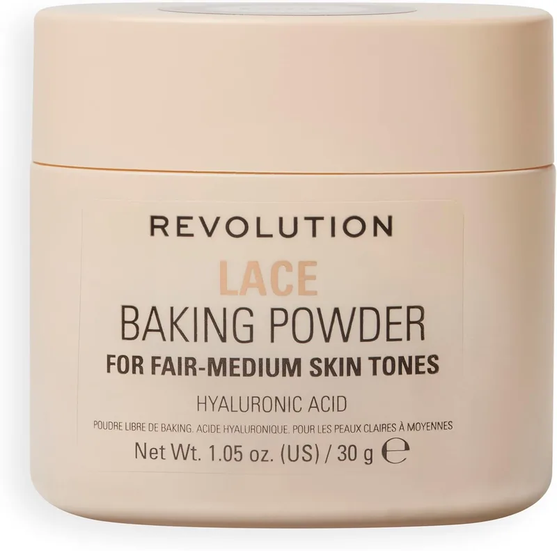 Revolution Beauty London ▫️ Revolution Loose Baking Powder - Pó solto para maquilhagem, acabamento luminoso, controla o brilho e o excesso de oleosidade, vegan e sem crueldade, 30 g, Lace