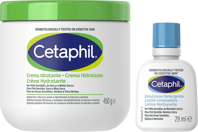Cetaphil ▫️ Conjunto para Cuidados com a Pele Sensível: Creme Hidratante 453 g + Loção de Limpeza Mini 29 ml
