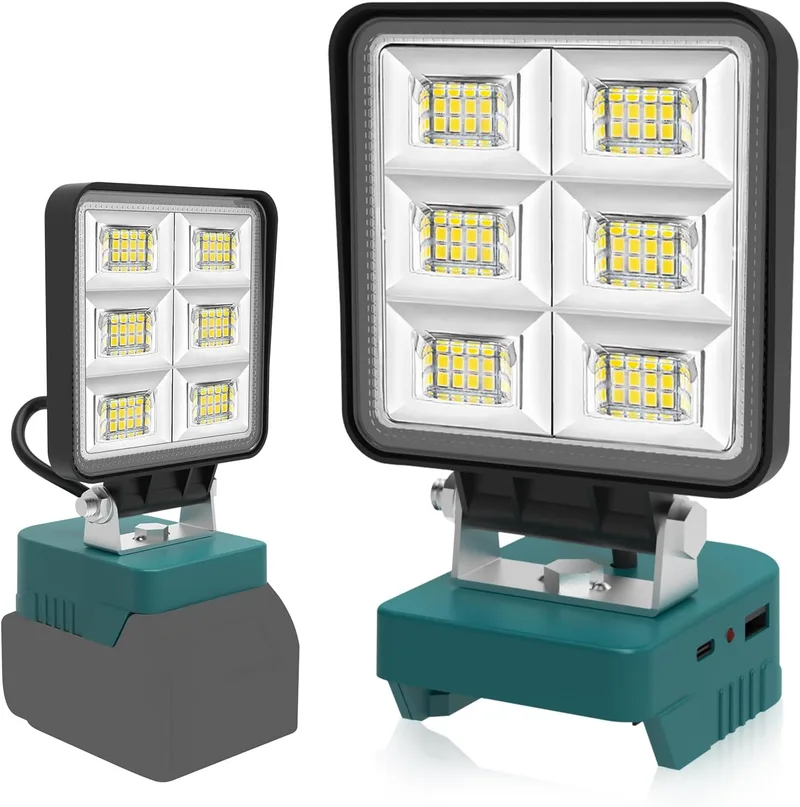 T-SUN ▫️ Luz de trabalho LED compatível com a bateria Makita 18V, luz de trabalho portátil recarregável de 48W 5200LM Projetor LED recarregável para campismo, pesca, emergência (sem bateria)
