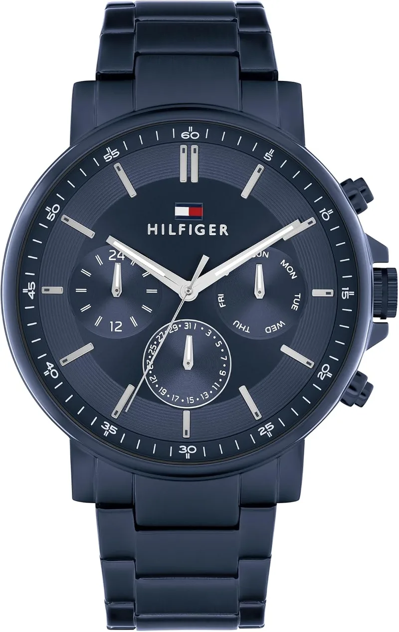 Tommy Hilfiger ▫️ Relógio analógico multifunções de quartzo para homem, com bracelete em aço inoxidável ou em pele