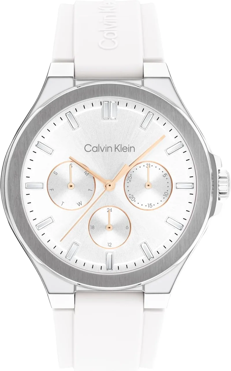 Calvin Klein ▫️ Relógio analógico multifunções de quartzo para mulher, da coleção Vibrancy Collection - Disponível com bracelete em aço inoxidável ou em silicone