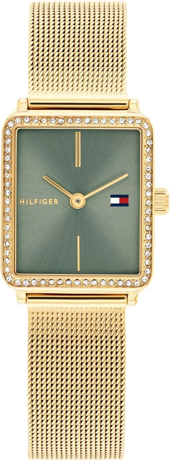 Tommy Hilfiger Relógio feminino de dois ponteiros com movimento de quartzo e bracelete em malha de aço inoxidável - Disponível em Ouro rosa, Prata ou Ouro