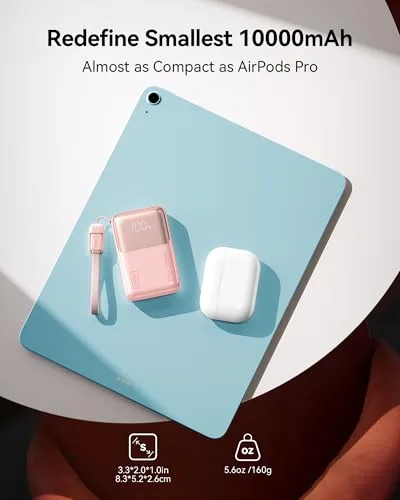 INIU ▫️ Power Bank, Ultra Mini 45 W, Carregamento Rápido, 10 000 mAh, Bateria Externa com Cabo USB-C Desmontável, Adequado para Viagens de Avião e Artigos Essenciais de Viagem, Bateria Portátil para iPhone 17, 16 e Xiaomi, Branco Claro 2