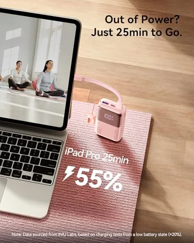 INIU ▫️ Power Bank, Ultra Mini 45 W, Carregamento Rápido, 10 000 mAh, Bateria Externa com Cabo USB-C Desmontável, Adequado para Viagens de Avião e Artigos Essenciais de Viagem, Bateria Portátil para iPhone 17, 16 e Xiaomi, Branco Claro 3