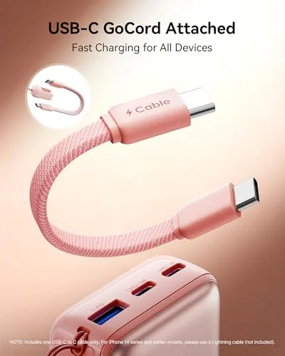 INIU ▫️ Power Bank, Ultra Mini 45 W, Carregamento Rápido, 10 000 mAh, Bateria Externa com Cabo USB-C Desmontável, Adequado para Viagens de Avião e Artigos Essenciais de Viagem, Bateria Portátil para iPhone 17, 16 e Xiaomi, Branco Claro 4