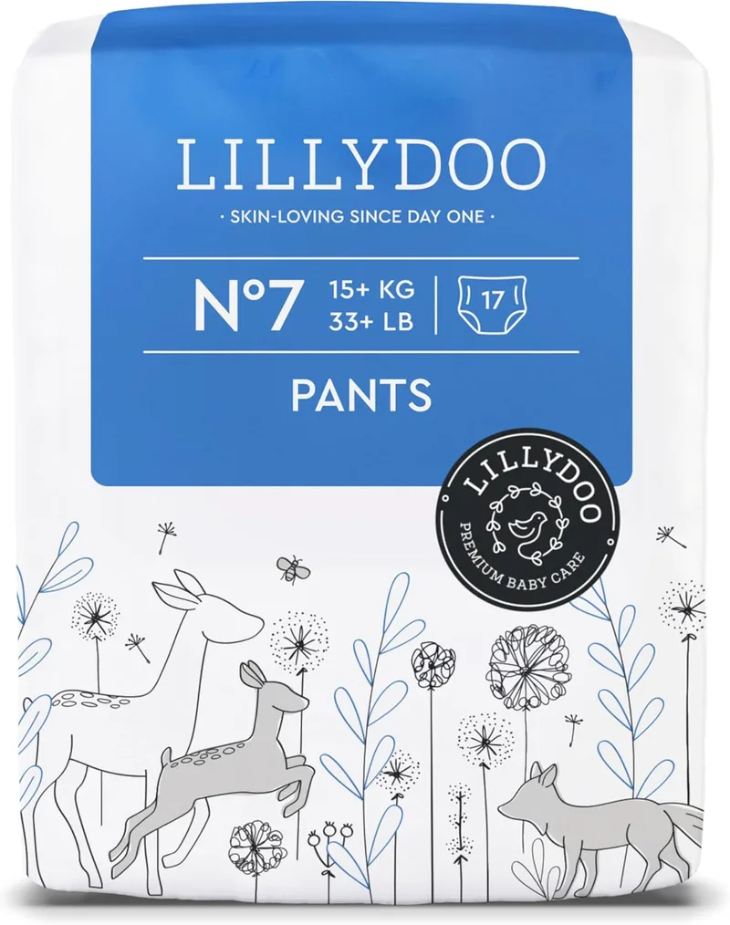 LILLYDOO ▫️ Calças de fralda - tamanho 7 (15+ kg), 17 unidades, proteção contra fugas, amigas da pele, suaves, sem perfume e loção, testadas dermatologicamente