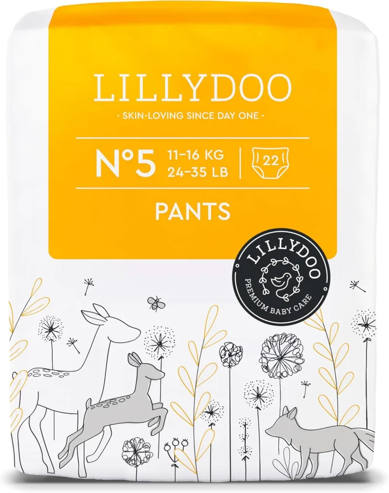 LILLYDOO ▫️ Calças de fralda - tamanho 5 (11+ kg), 22 unid., proteção contra fugas, amigas da pele, suaves, sem perfume e loção, testadas dermatologicamente