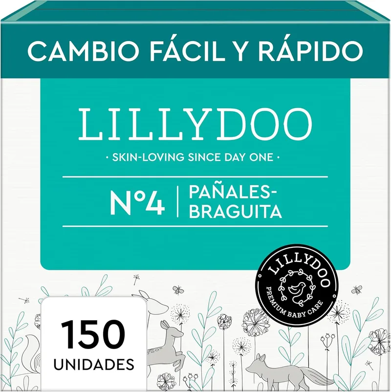 LILLYDOO ▫️ Calças de fralda - tamanho 4 (9+ kg), caixa mensal (150 unidades), proteção contra fugas, suaves para a pele, macias, sem perfumes e loções, dermatologicamente testadas