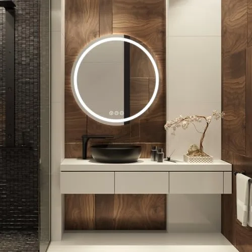 Simusi ▫️ Espelho de casa de banho com LED de 60 cm e luz redonda, 3 cores de luz, antiembaciamento 2