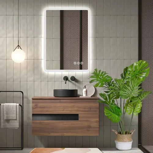 Ratsamee ▫️ Espelho de casa de banho com luz, 50 x 70 cm, espelhos de casa de banho com LED e antiembaciamento, intensidade regulável, 3 cores de luz, função de memória 2