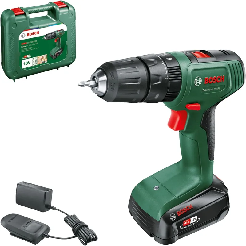 Bosch ▫️ Berbequim de percussão a bateria EasyImpact 18V-38 (1 bateria de 2,5 Ah; sistema de 18 V; em mala de transporte)