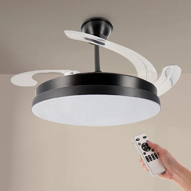 M mimotec ▫️ Ventilador de teto Hoom LED preto, temperatura de cor ajustável, lâminas retrácteis, função verão-inverno, 6 velocidades, LM8847