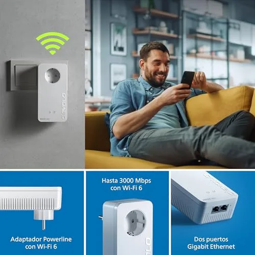 Devolo ▫️ Kit Magic 2 WiFi 6 Next Multiroom, Adaptador WiFi Powerline, até 3 000 Mbps, Compatível com rede Mesh WiFi, 2 portas LAN Gigabit, Ponto de Acesso, Branco 2